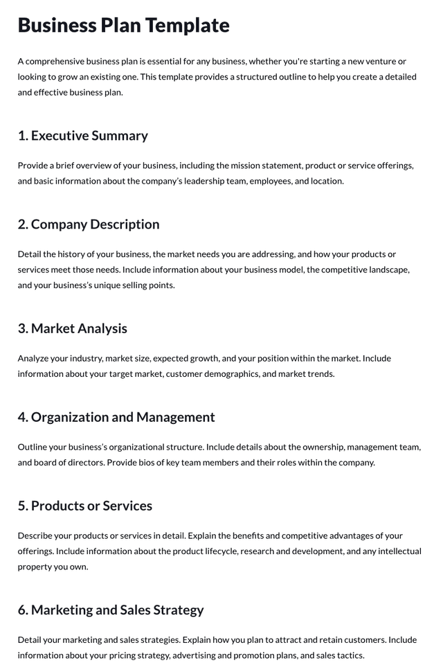 Business Plan Template