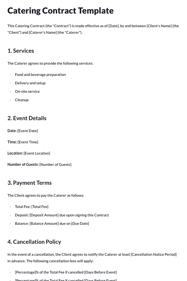 Catering Contract Template