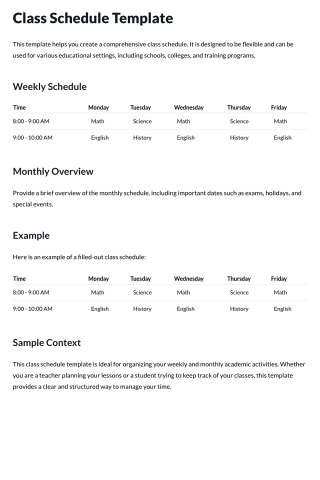 Class Schedule