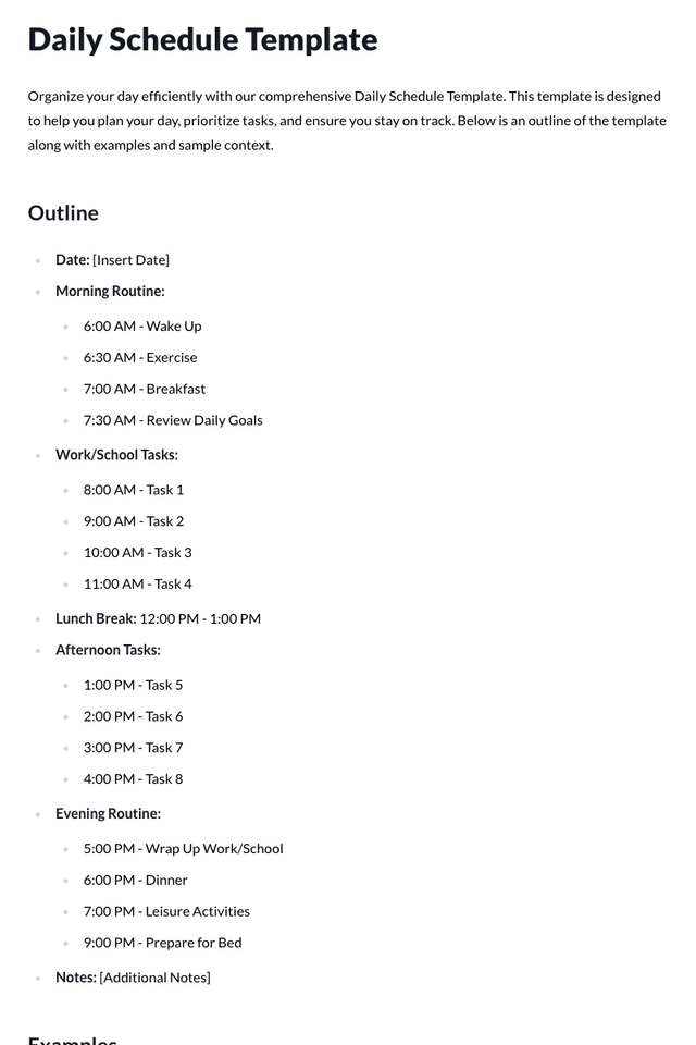 Daily Schedule Template