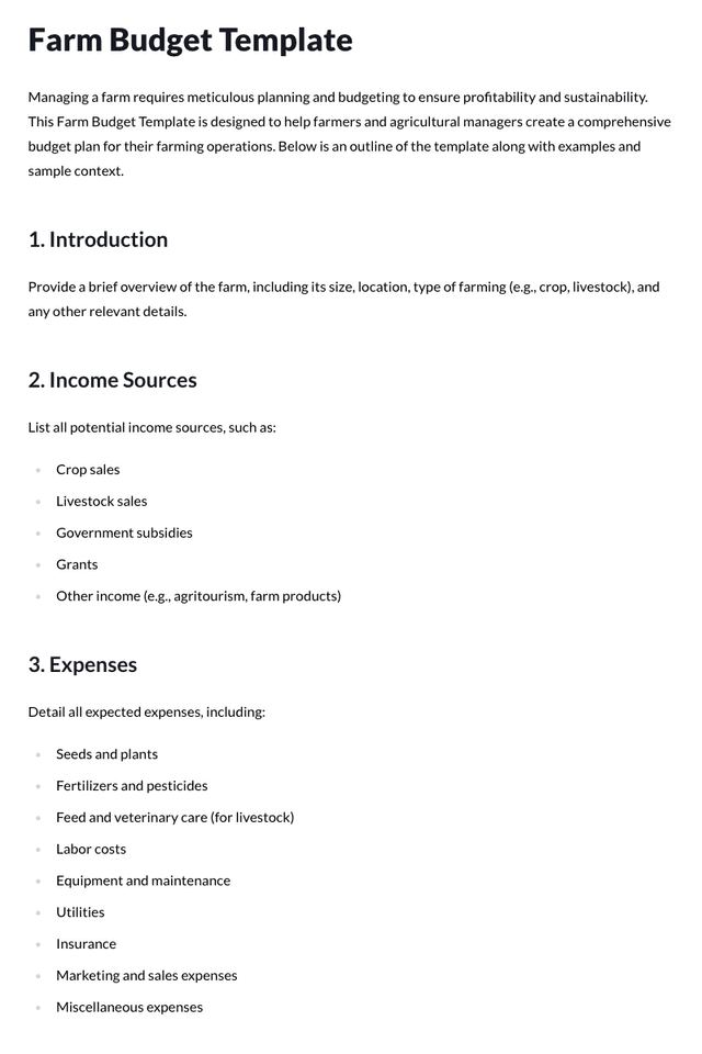 Farm Budget Template