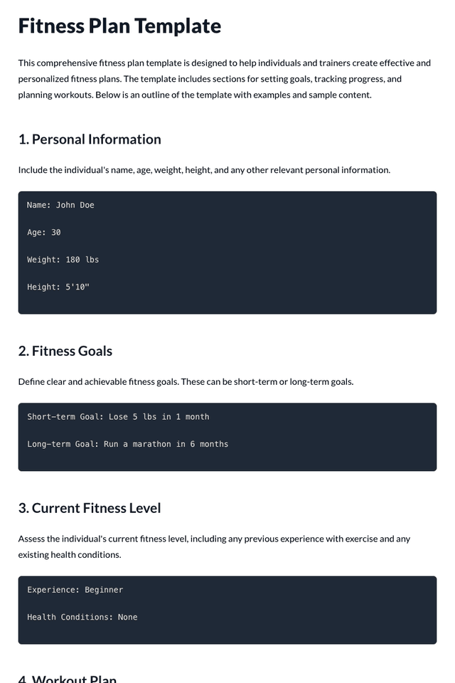 Fitness Plan Template