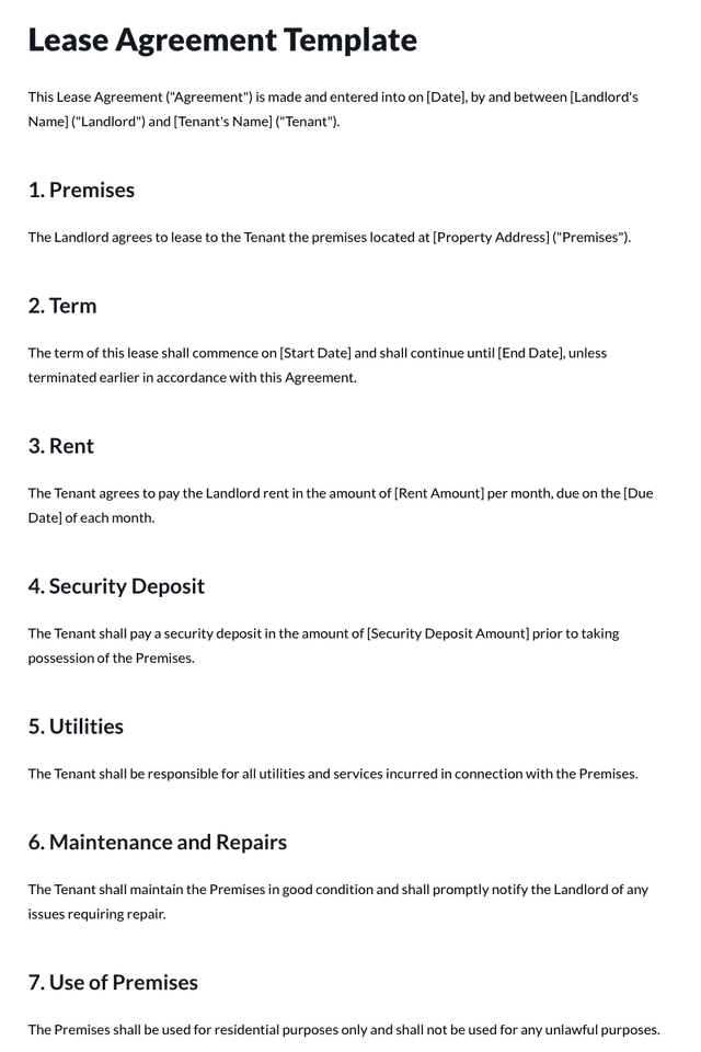 Lease Agreement Template