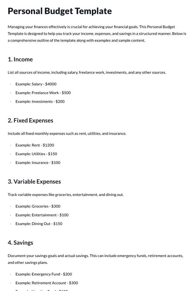 Personal Budget Template