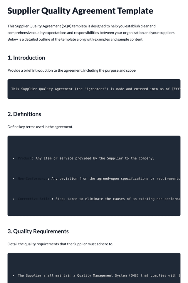 Supplier Quality Agreements
