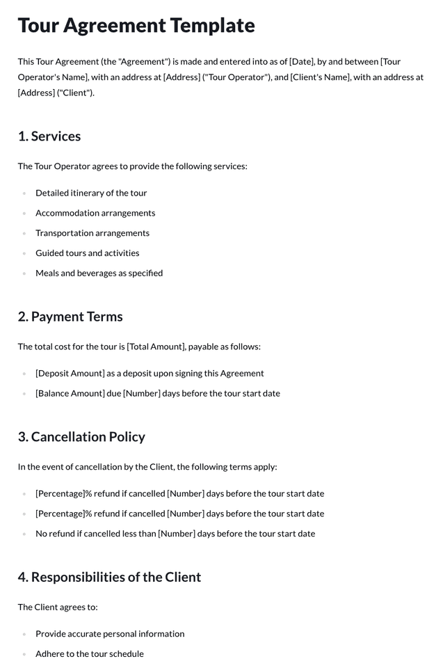 Tour Agreement Template