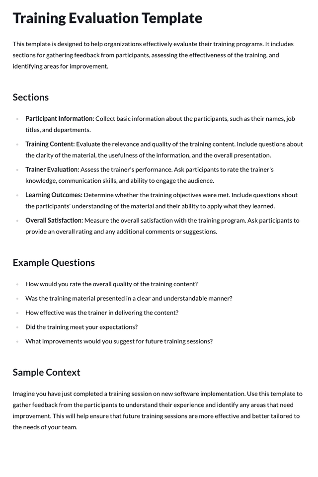 Training Evaluation Template