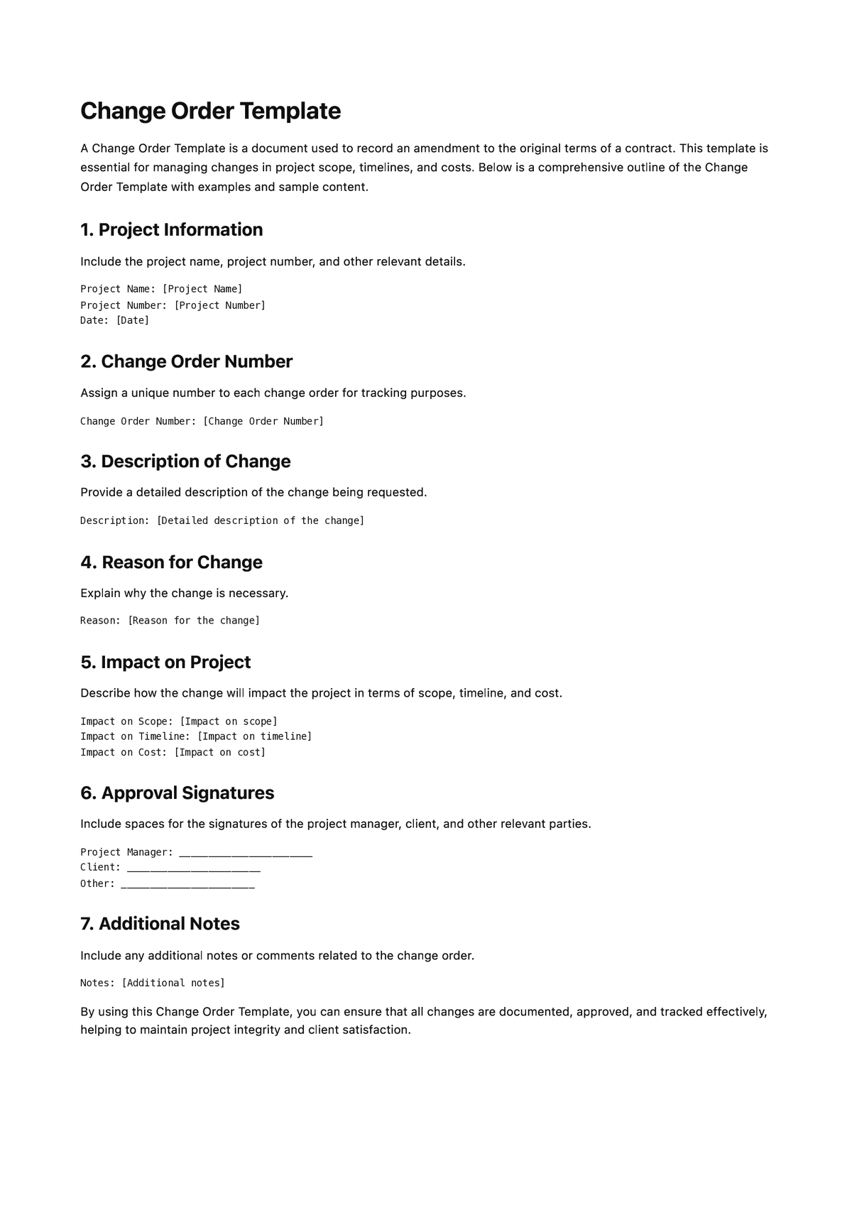 Change Order Template