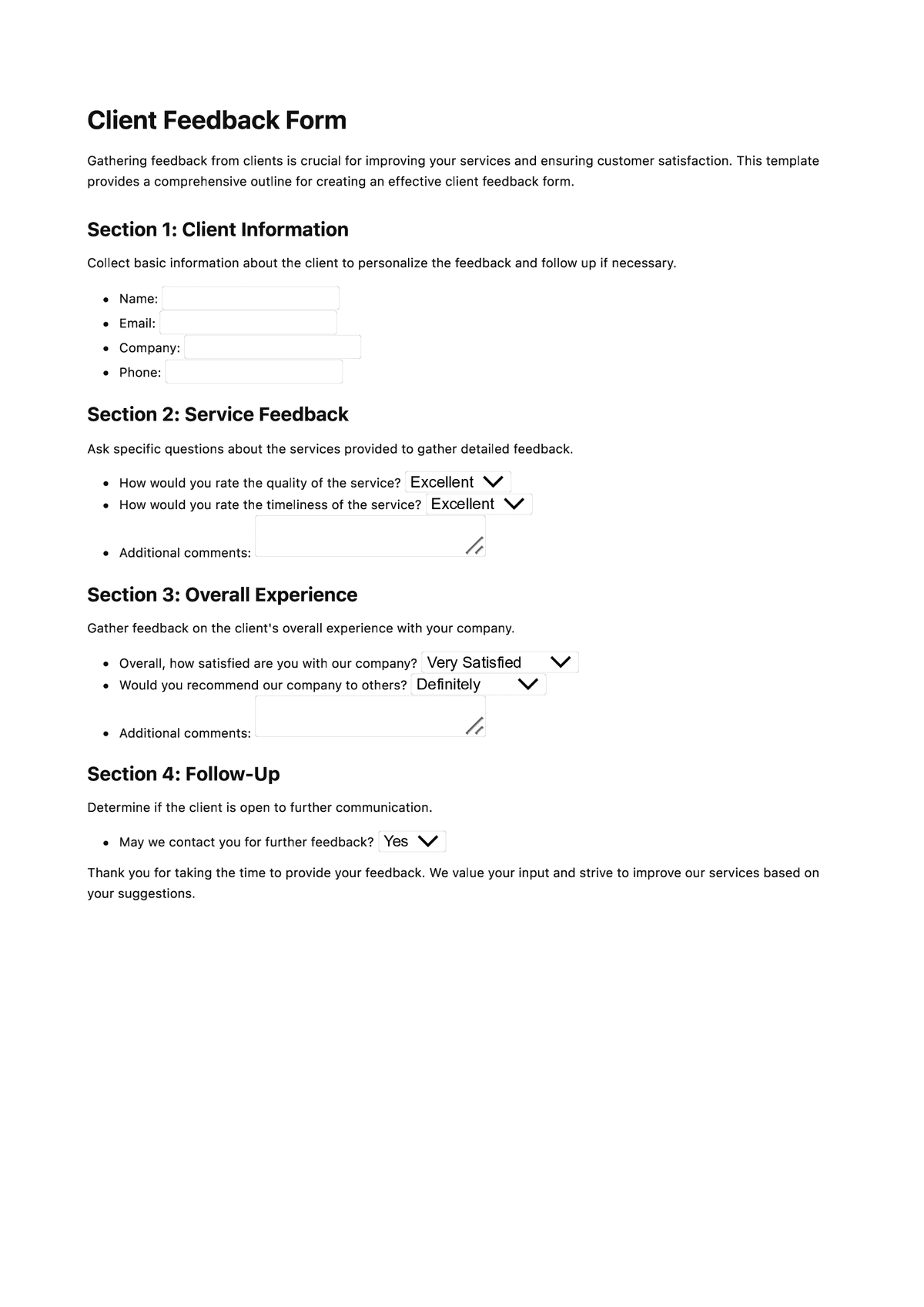 Client Feedback Form