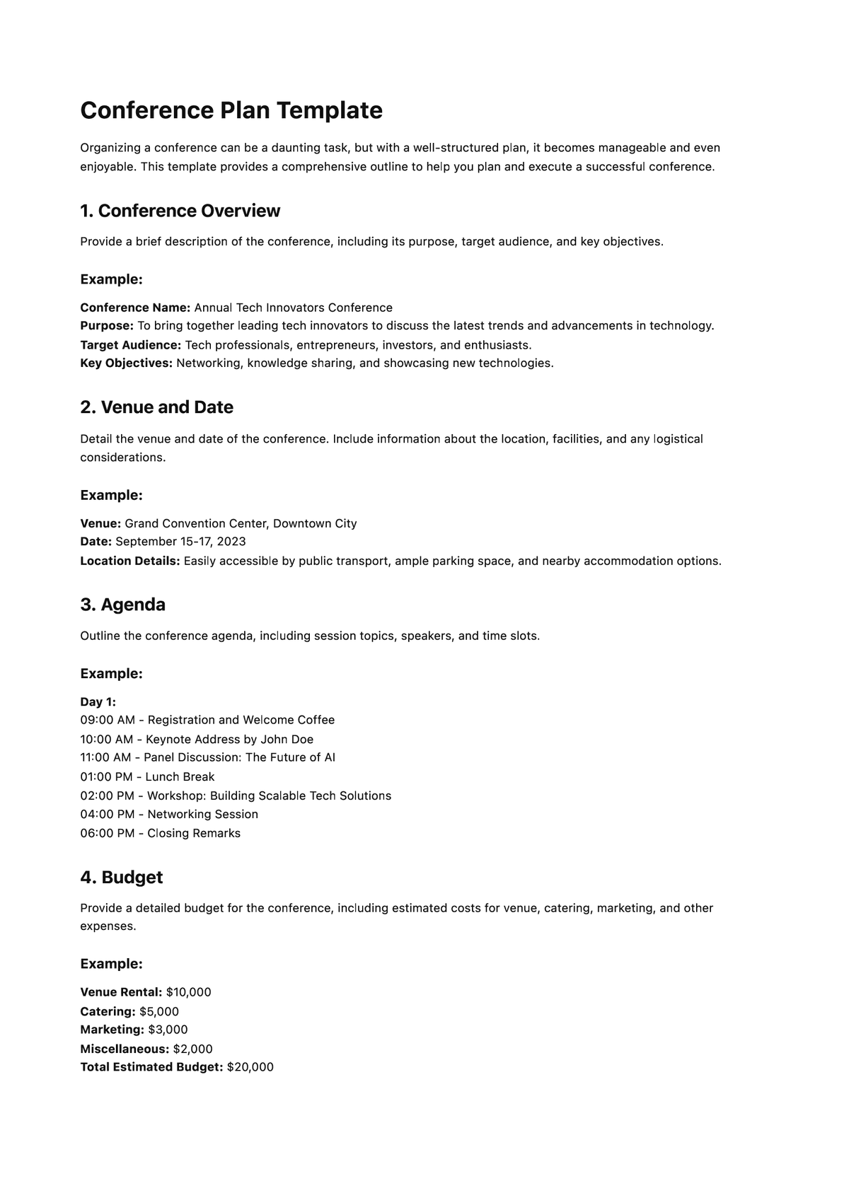 Conference Plan Template