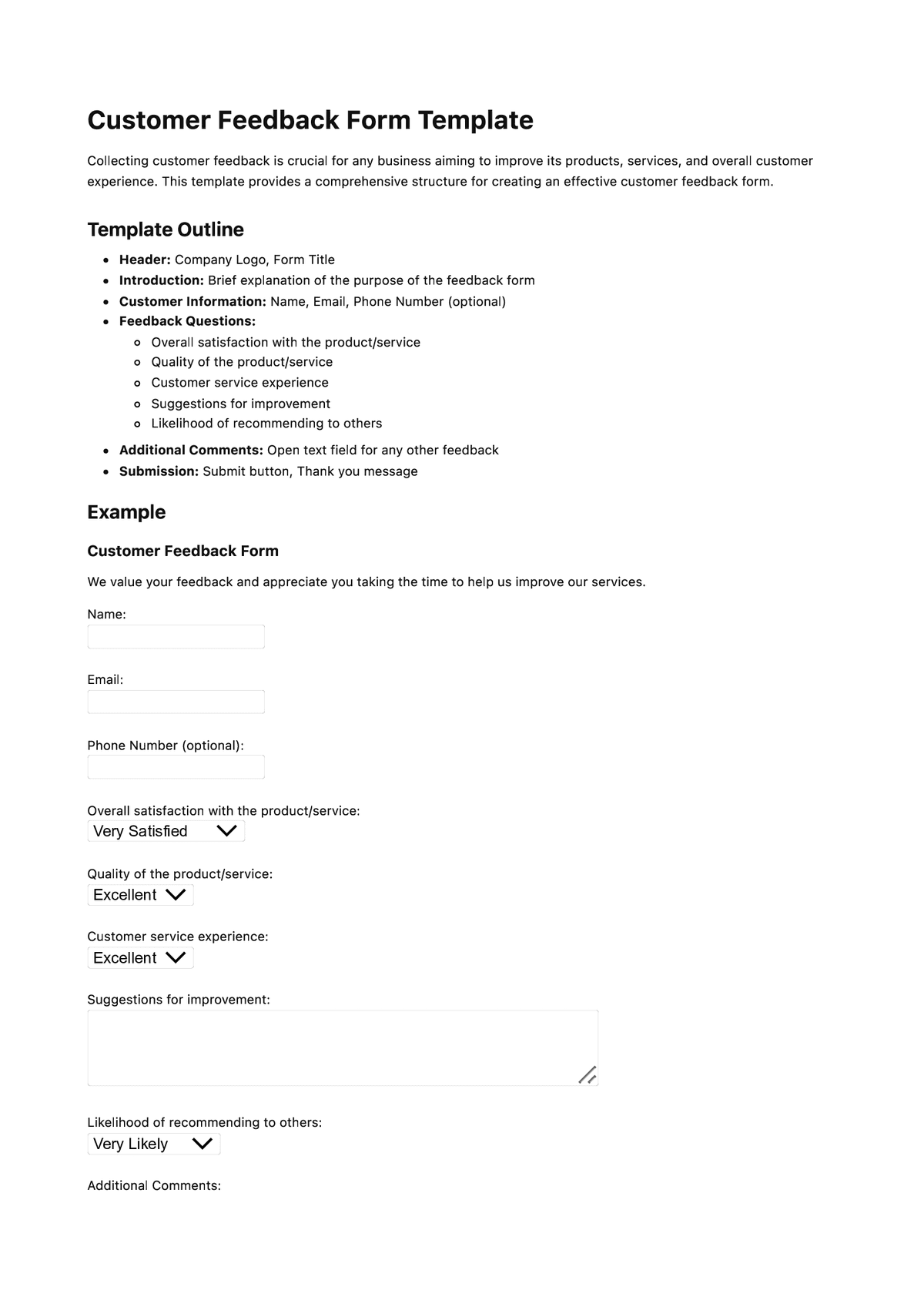 Customer Feedback Form Template