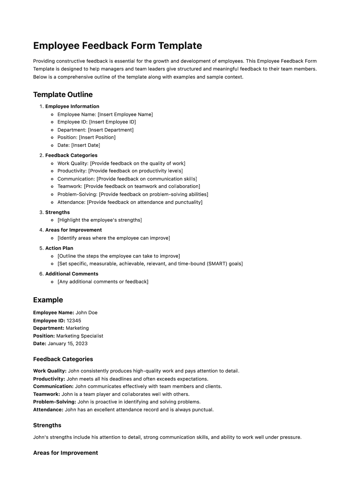 Employee Feedback Form Template