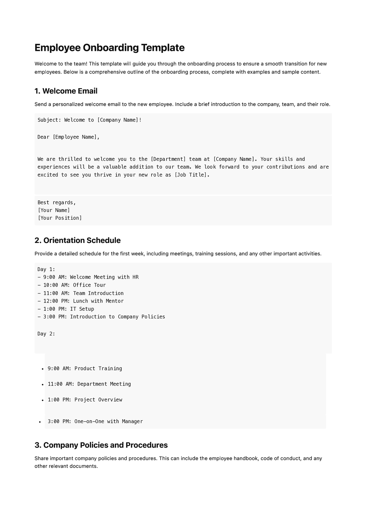 Employee Onboarding Template