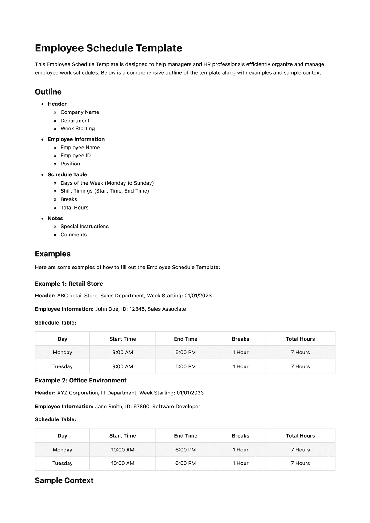 Employee Schedule Template