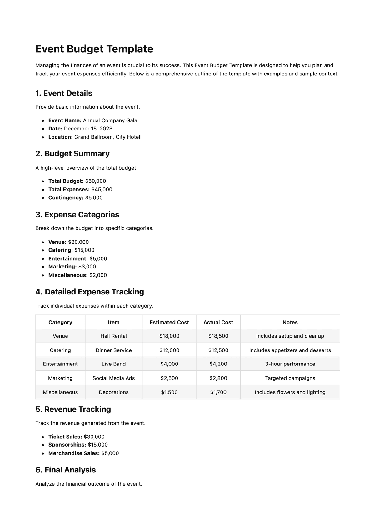 Event Budget Template