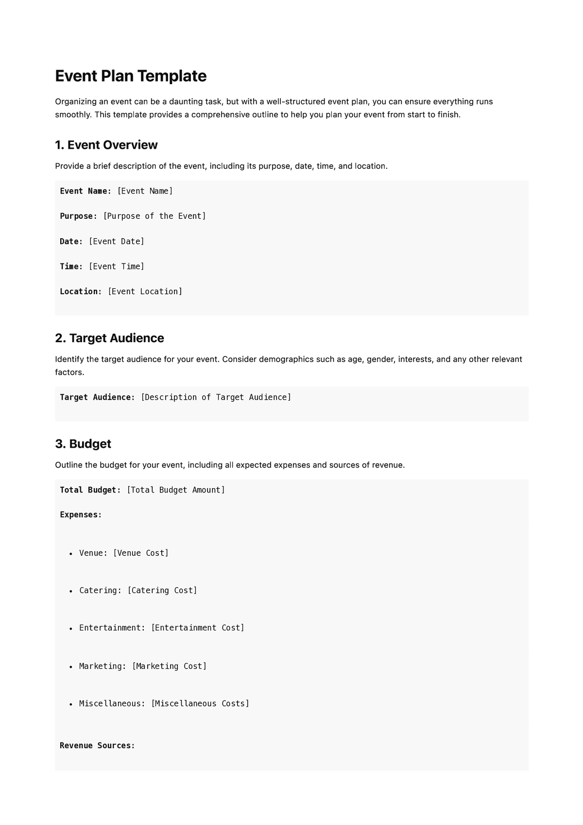 Event Plan Template