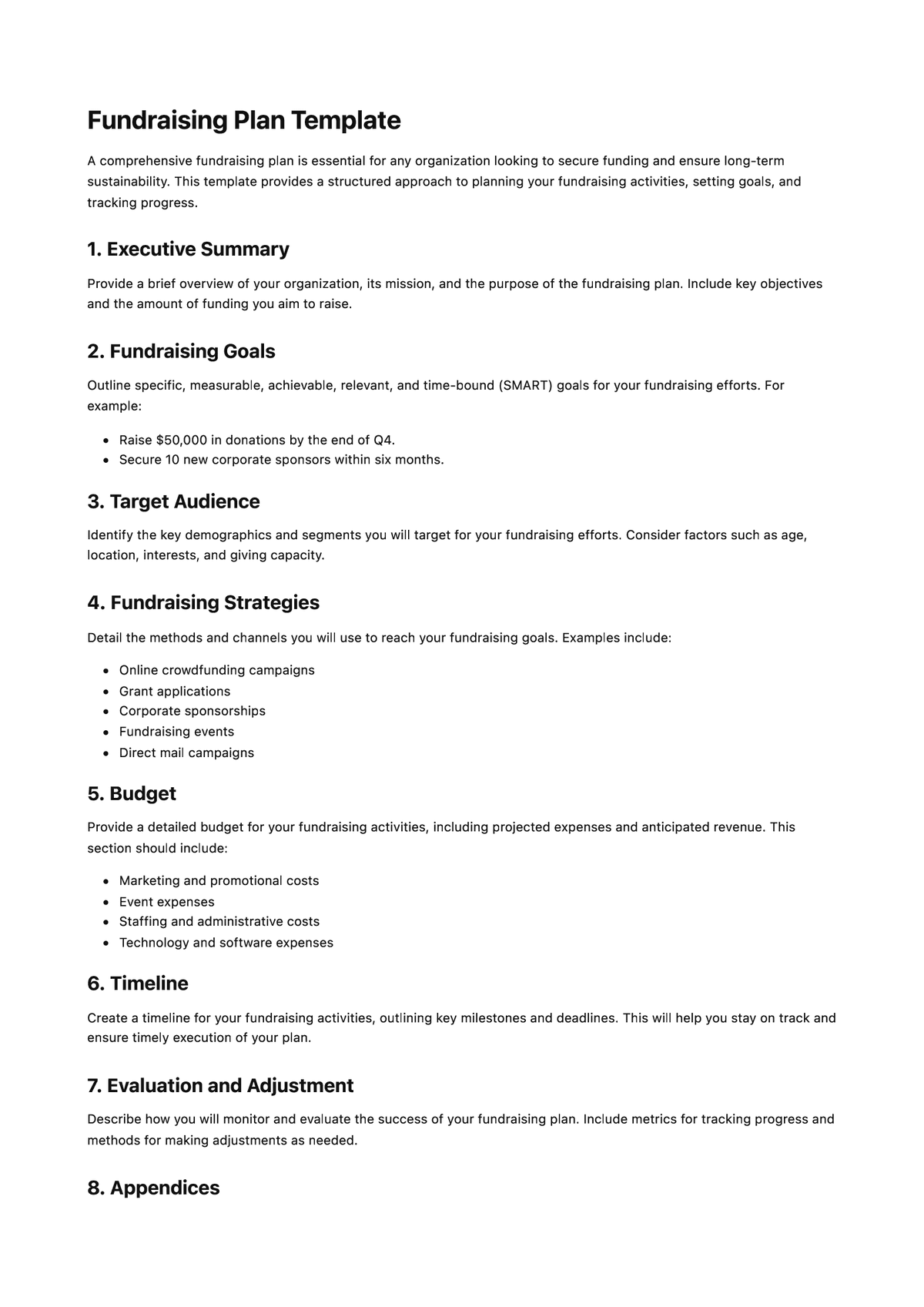 Fundraising Plan Template