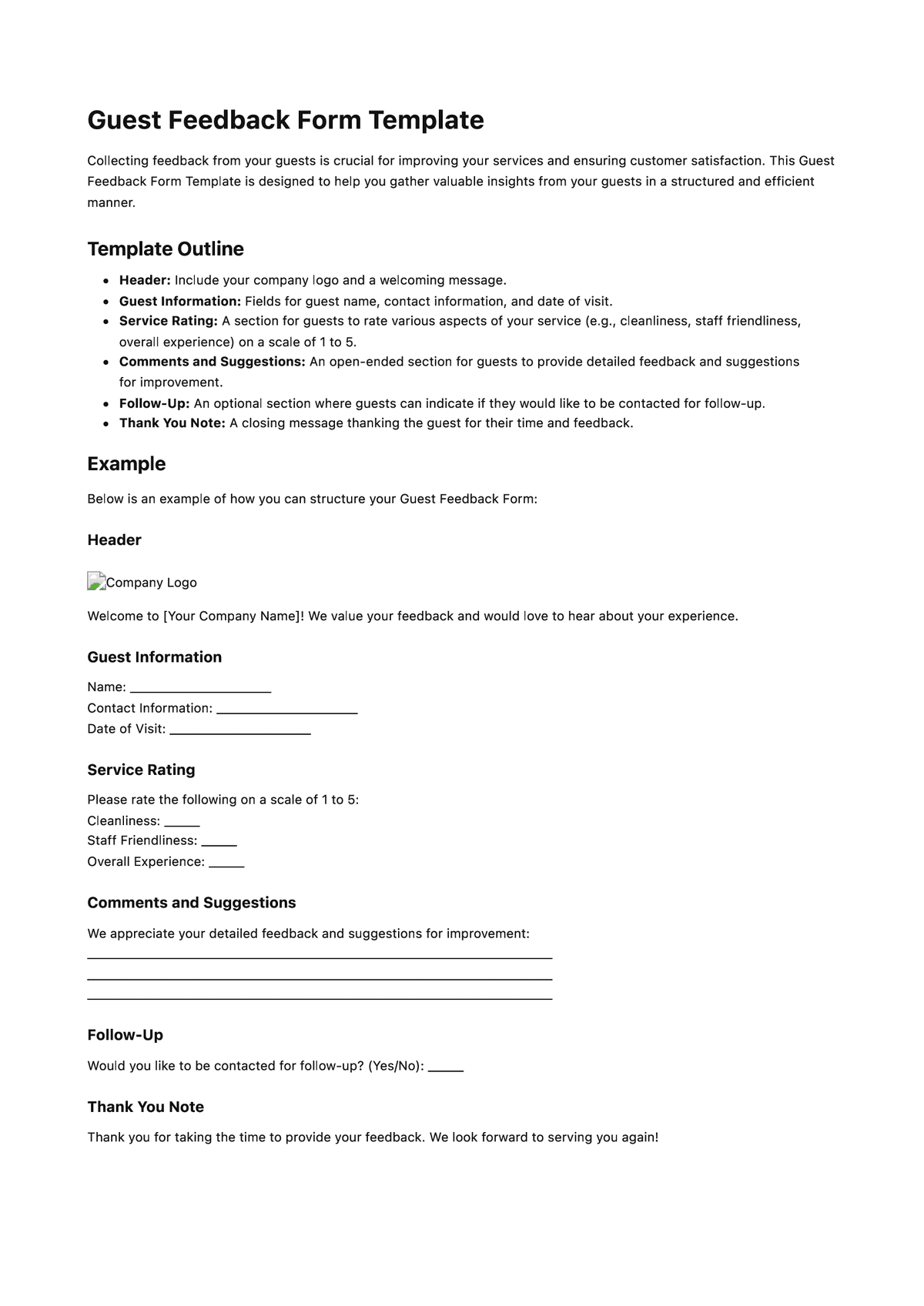 Guest Feedback Form Template