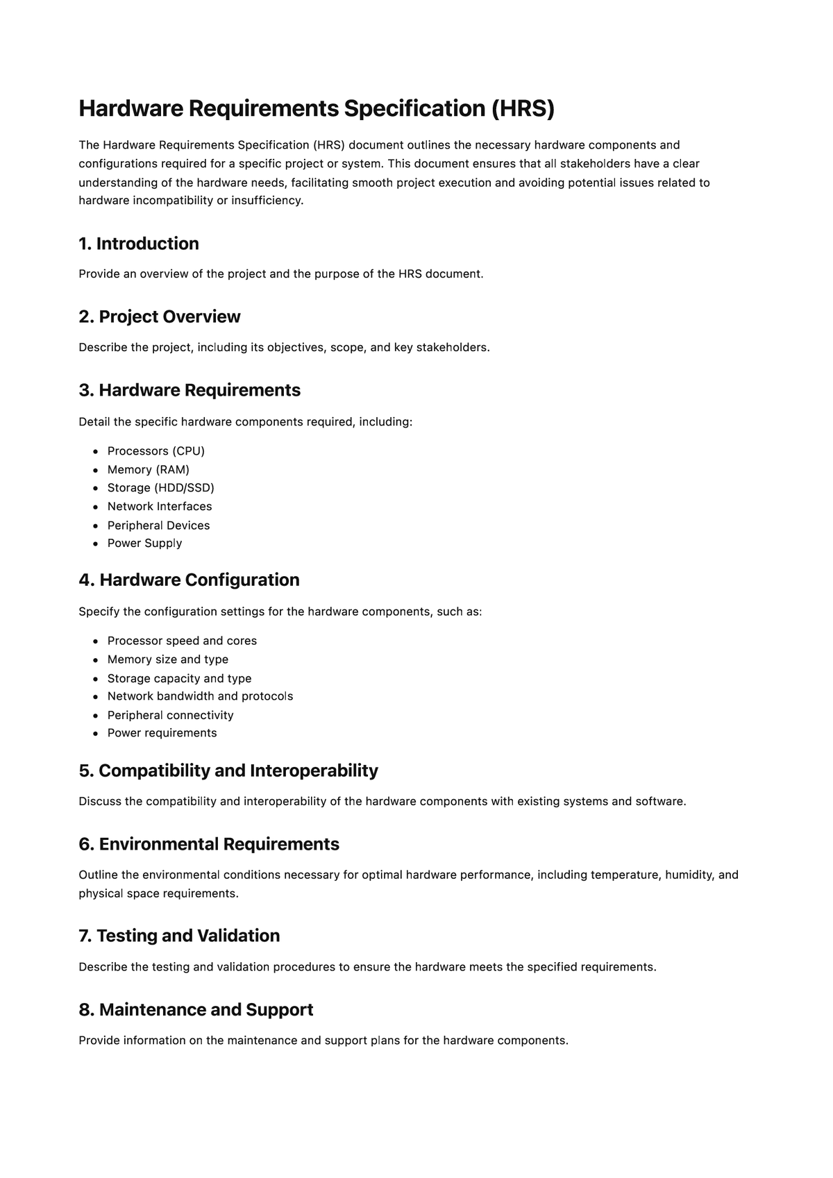 Hardware Requirements Specification (HRS)