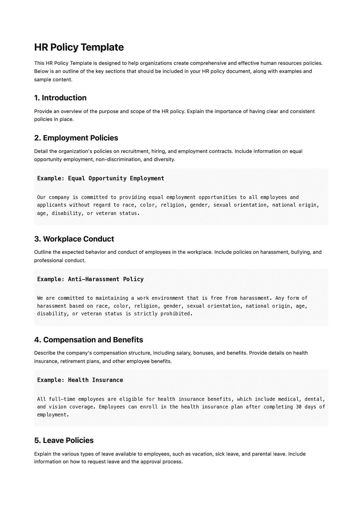 HR Policy Template