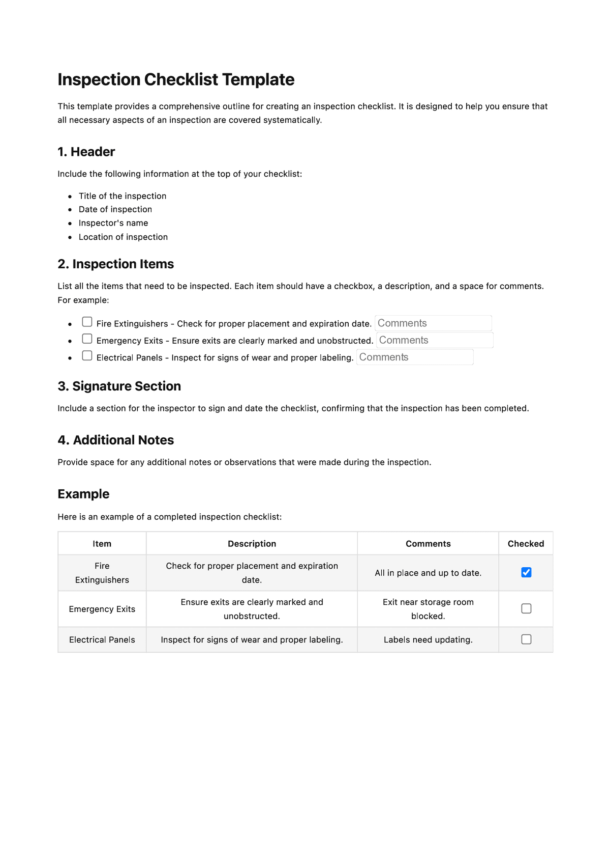 Inspection Checklist Template