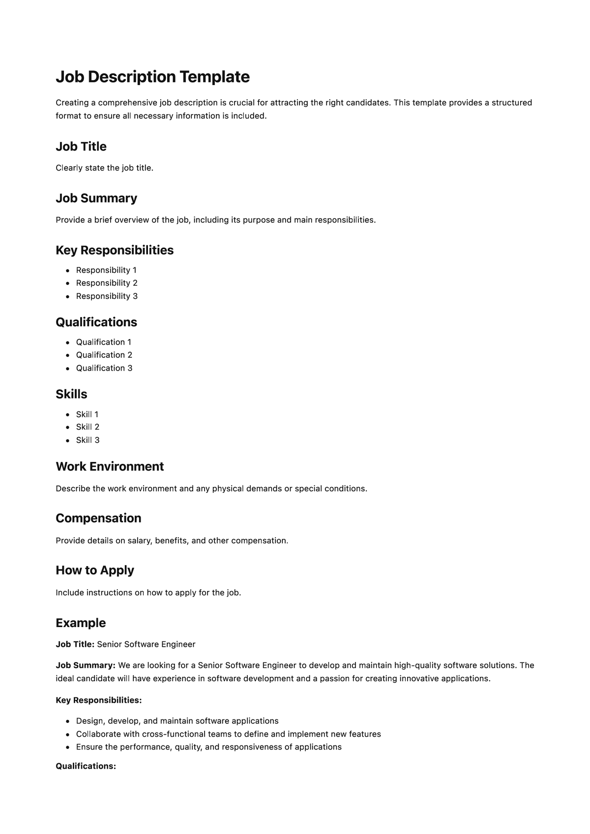 Job Description Template