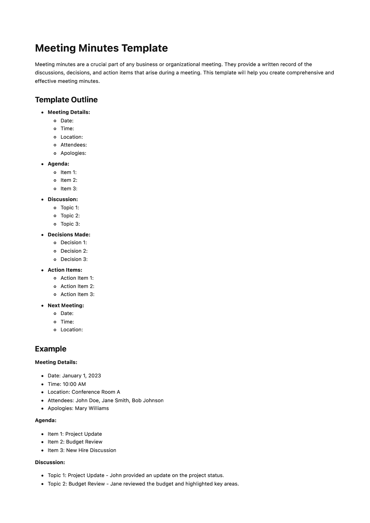 Meeting Minutes Template