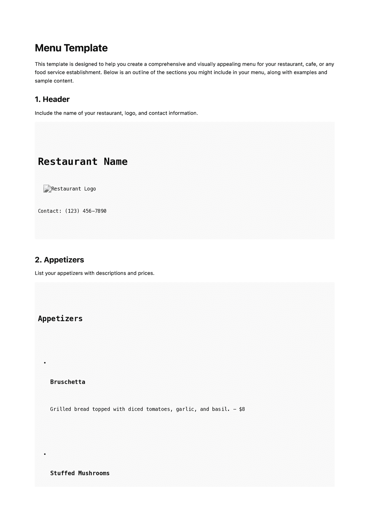 Menu Template