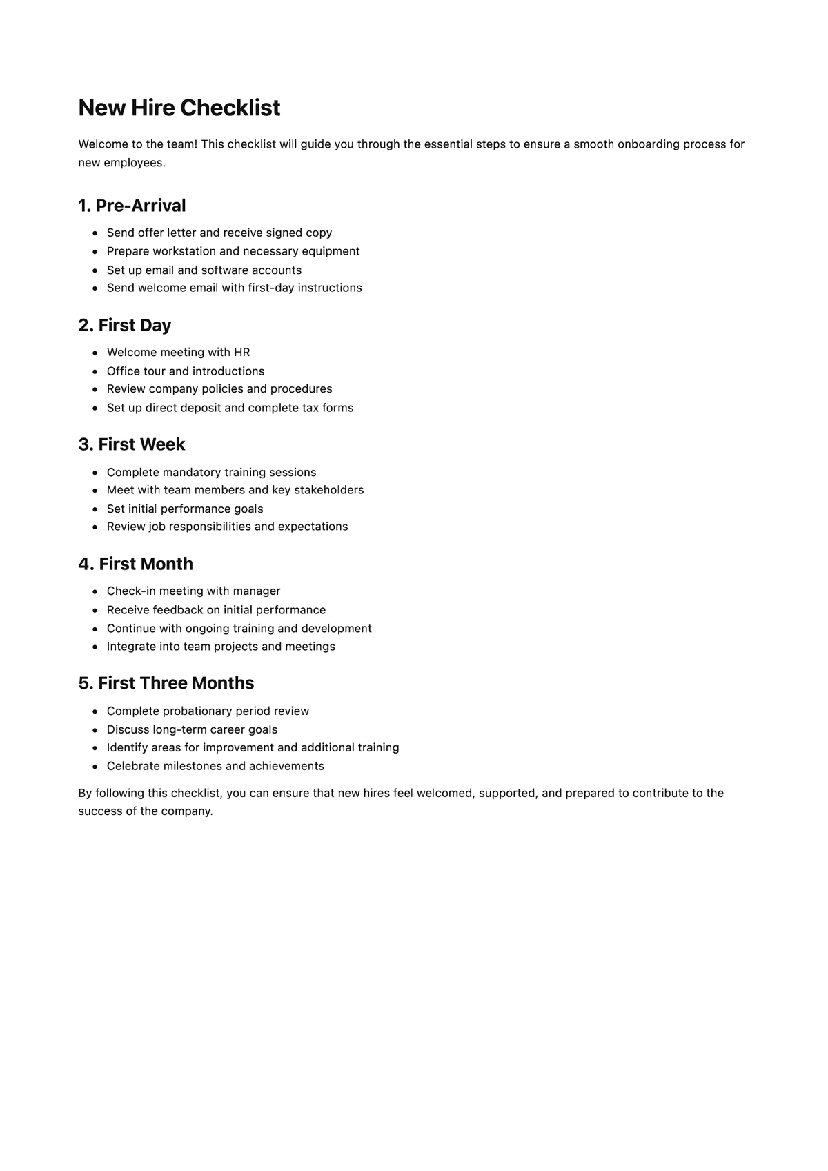 New Hire Checklist