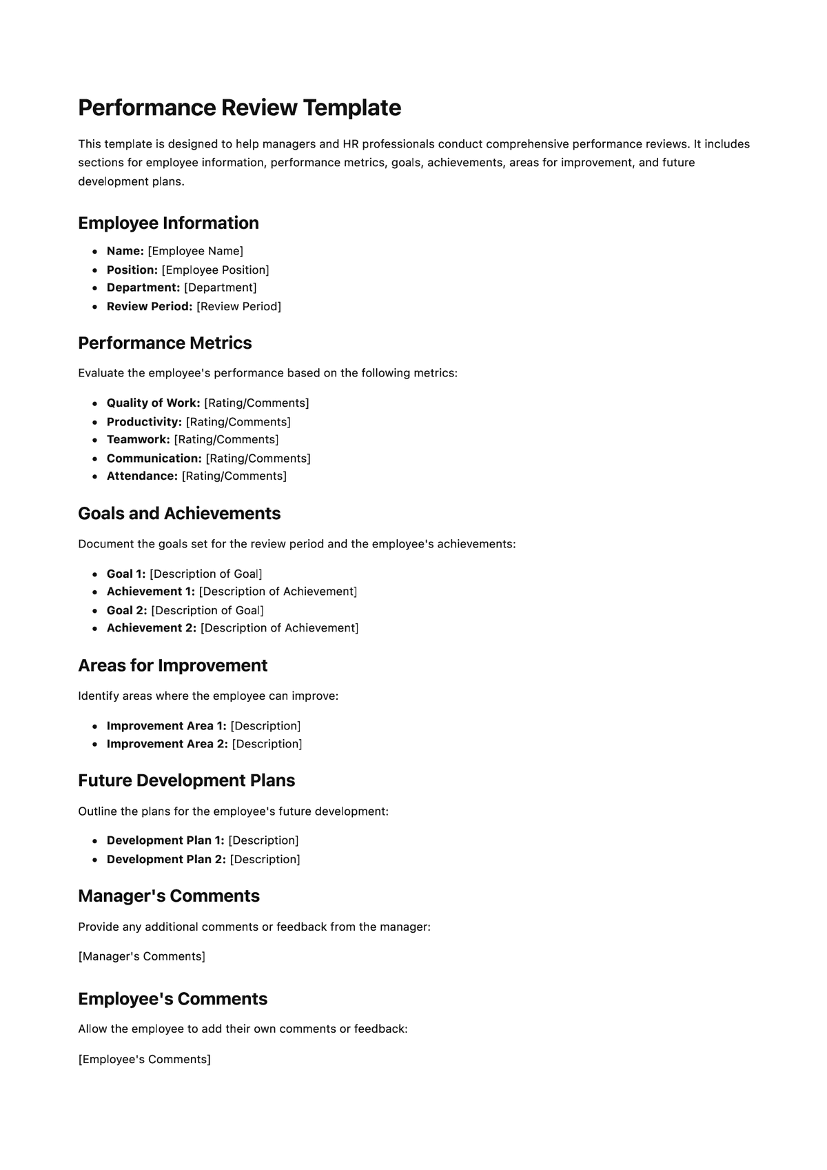 Performance Review Template