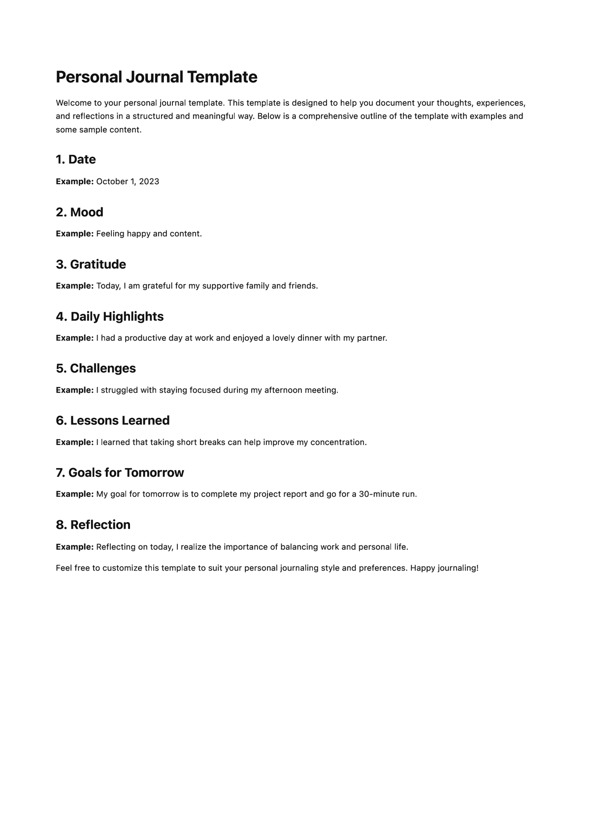 Personal Journal Template