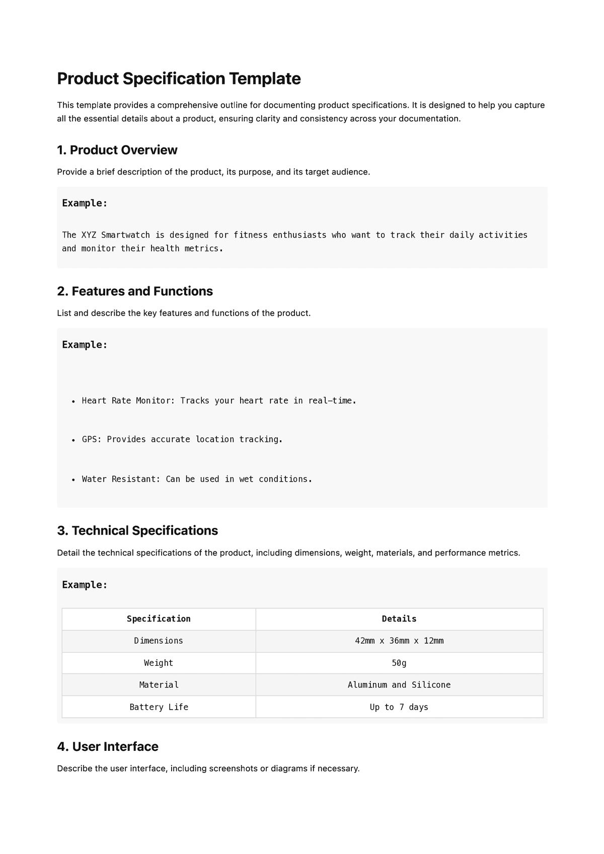 Product Specification Template