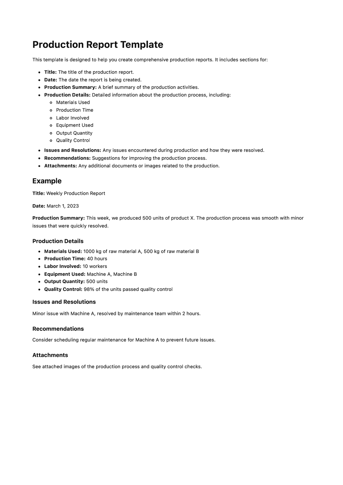 Production Report Template