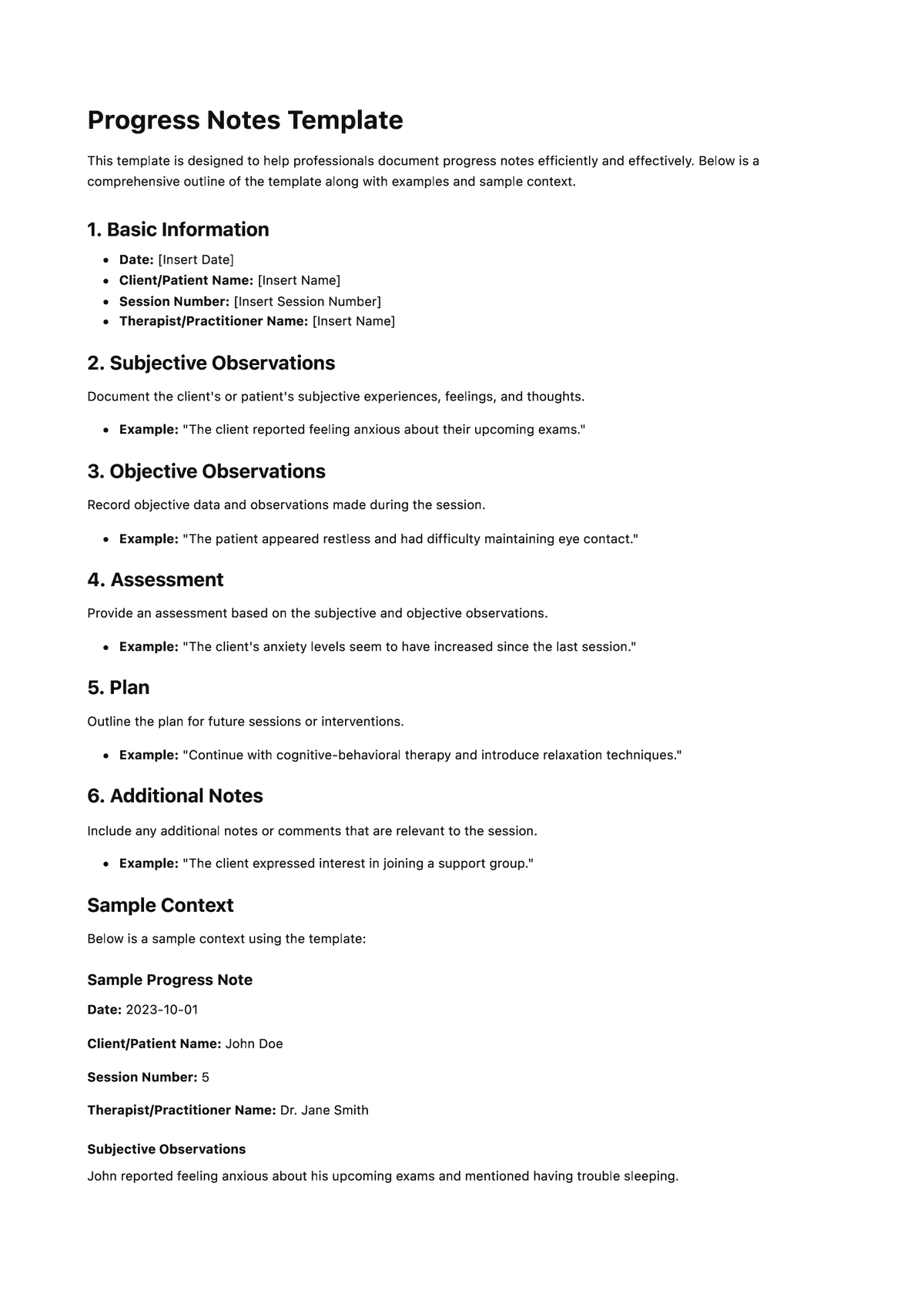 Progress Notes Template