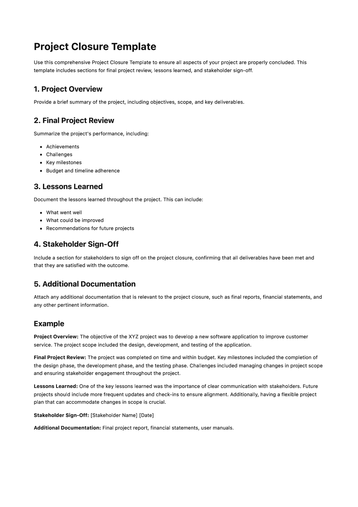 Project Closure Template