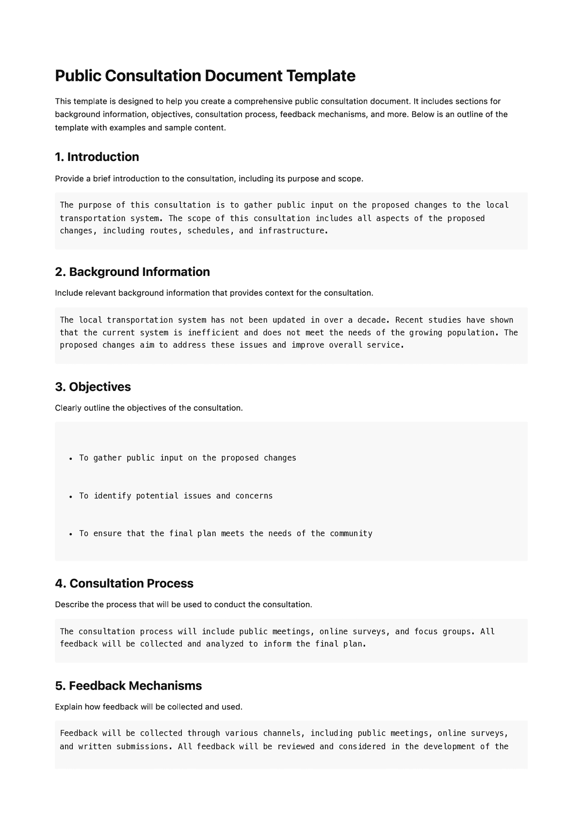 Public Consultation Document Template