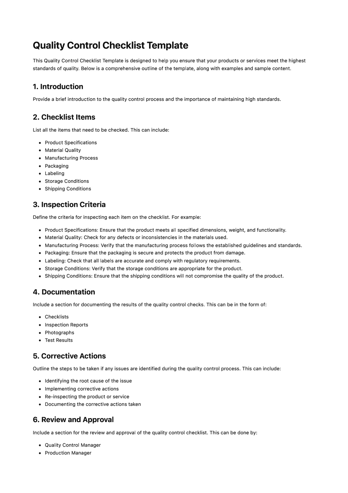 Quality Control Checklist Template