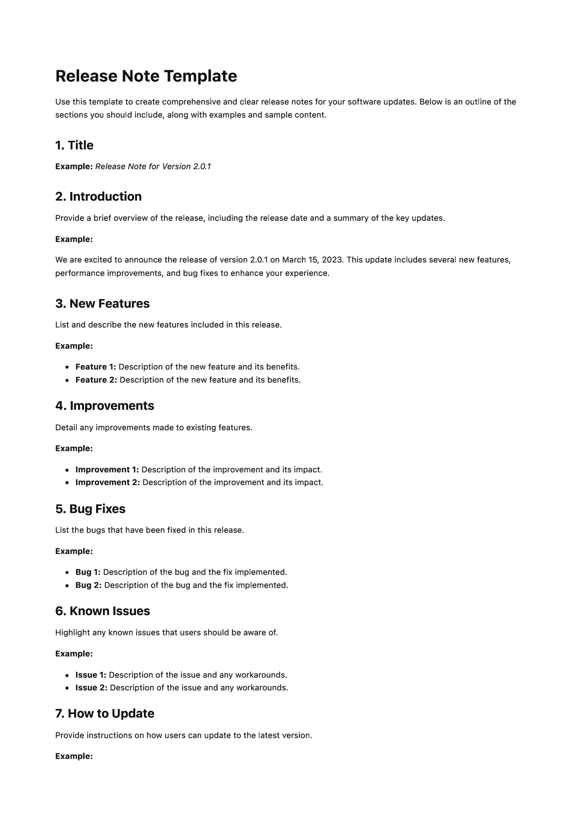 Release Note Template