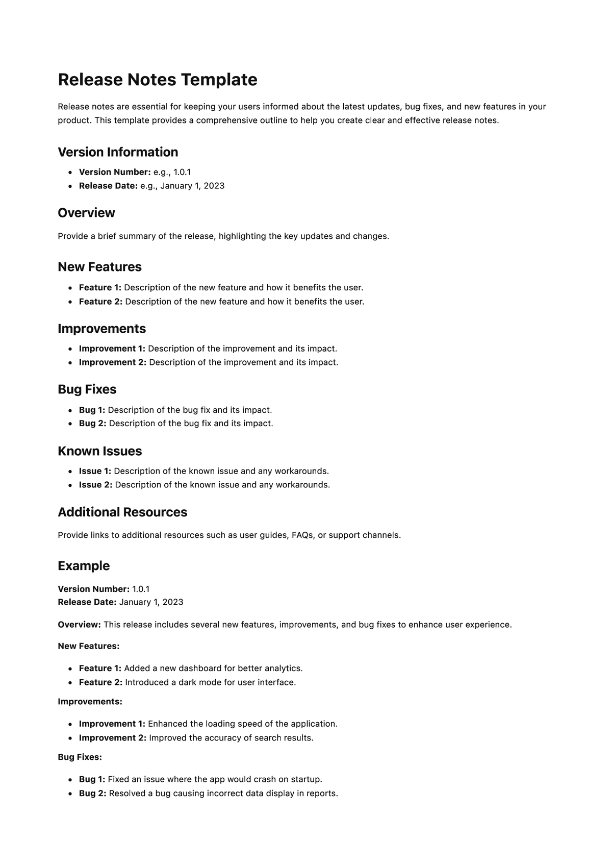 Release Notes Template