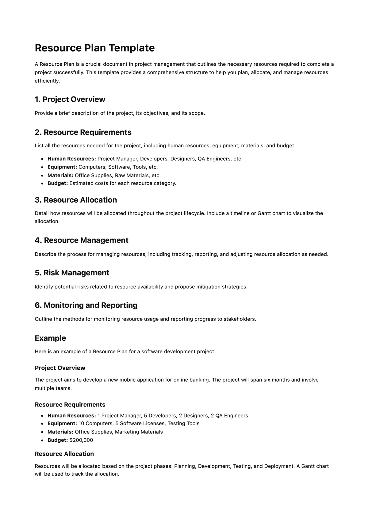 Resource Plan Template