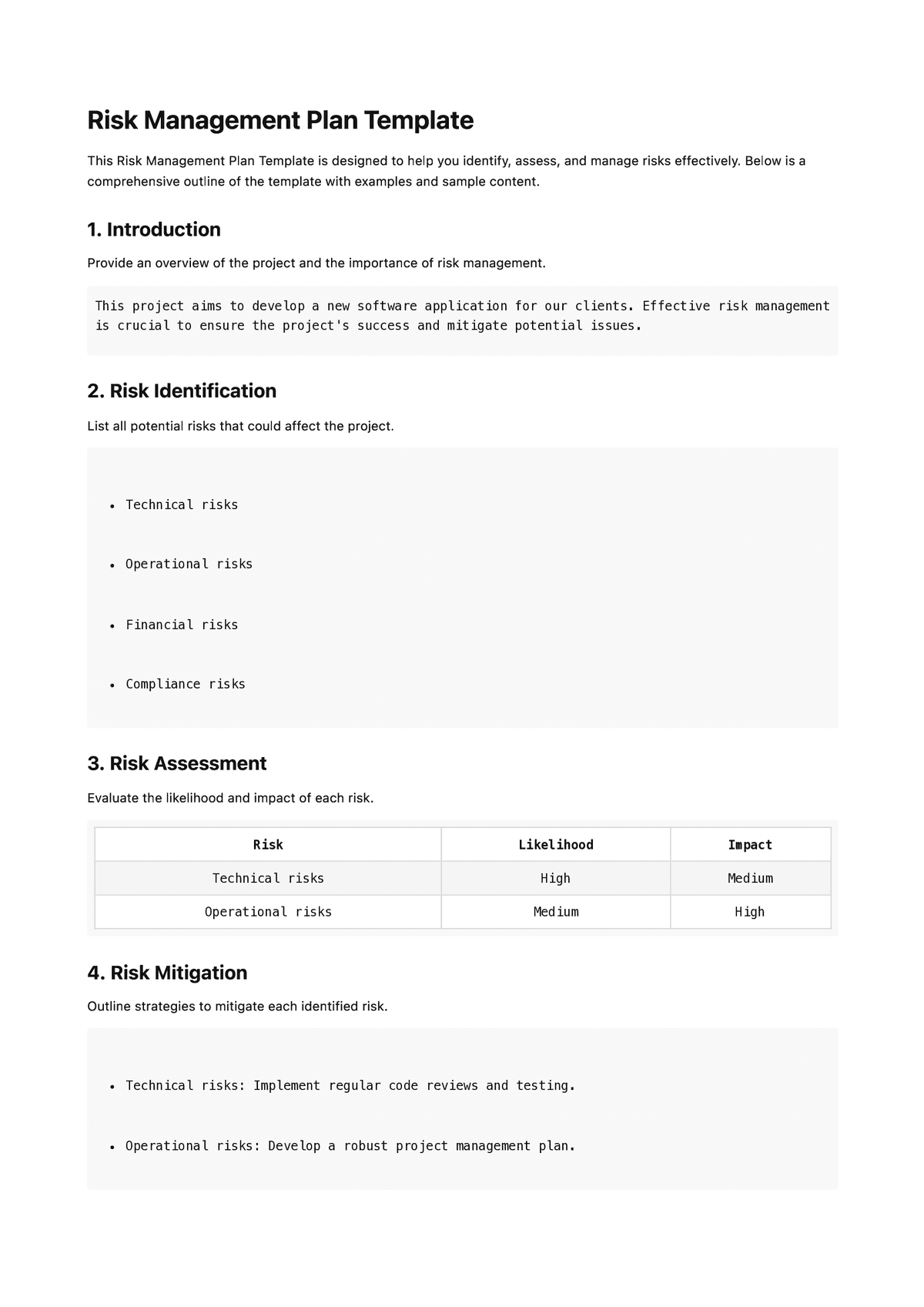 Risk Management Plan Template