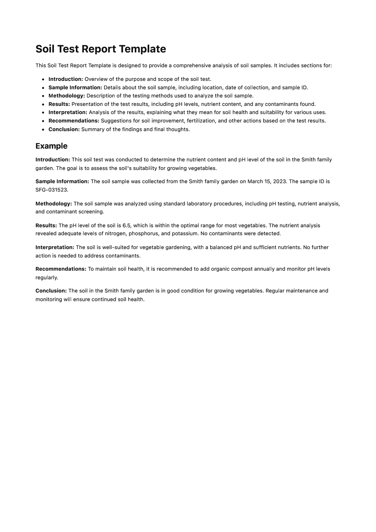 Soil Test Report Template