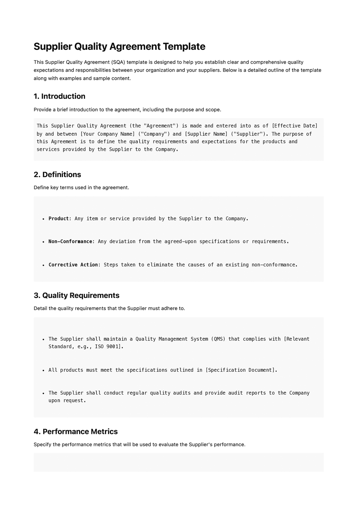 Supplier Quality Agreements