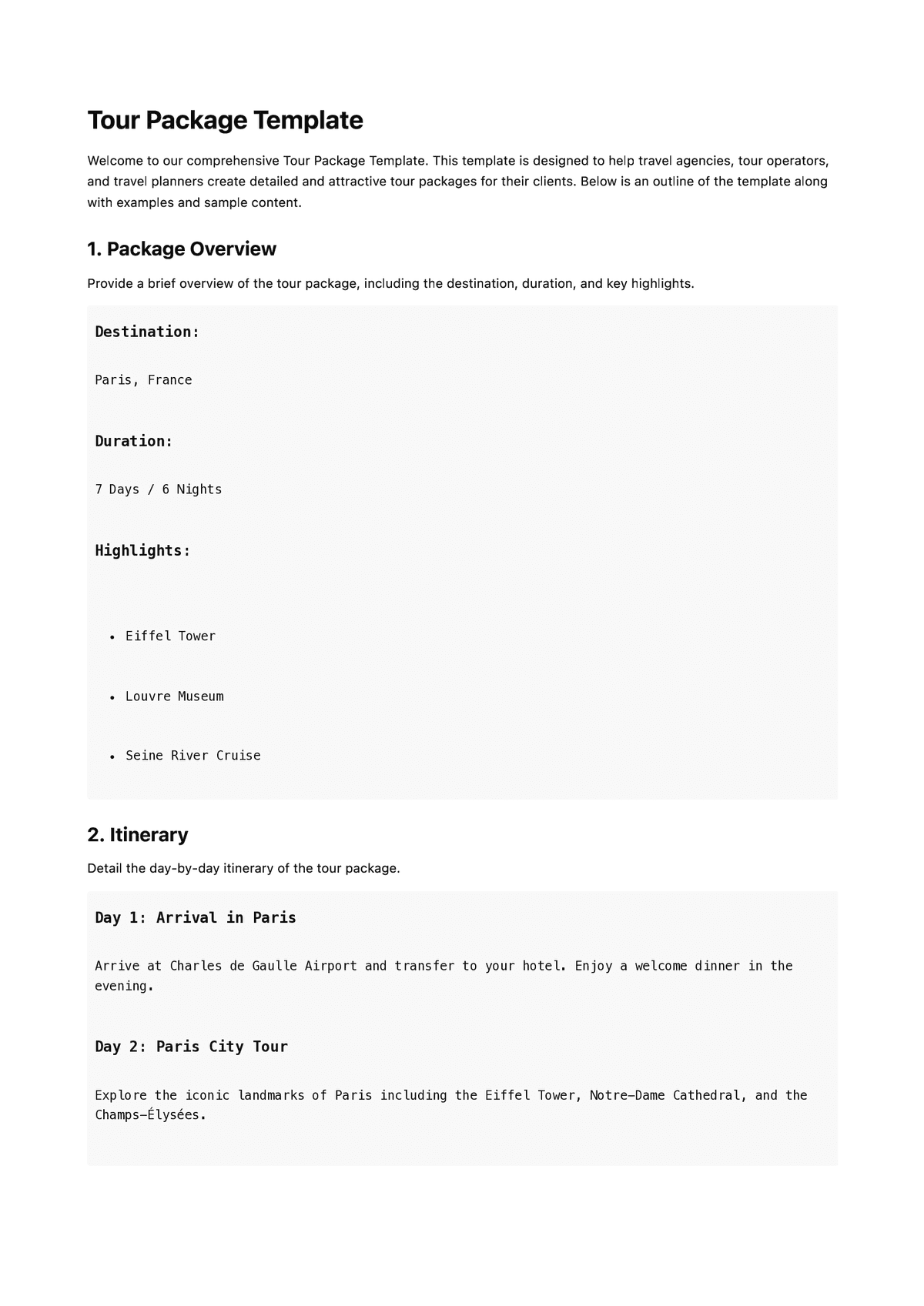 Tour Package Template