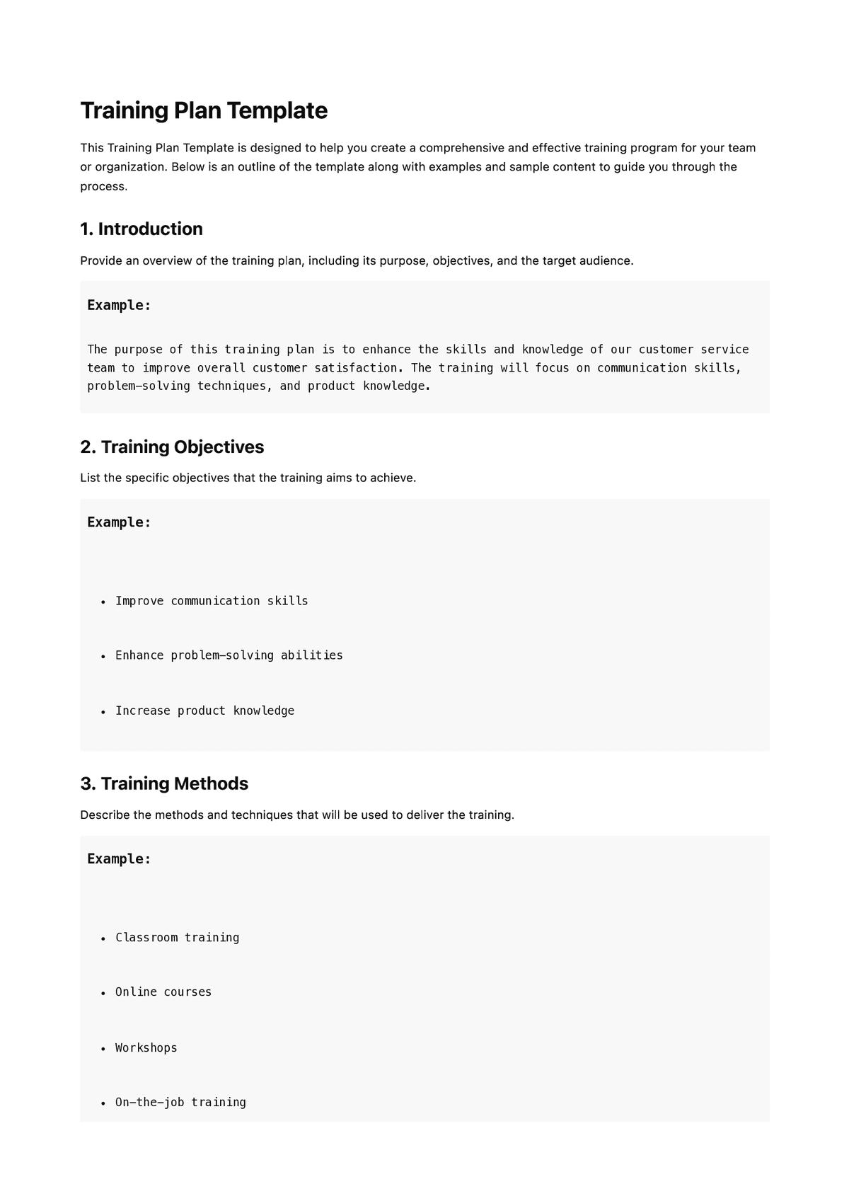 Training Plan Template