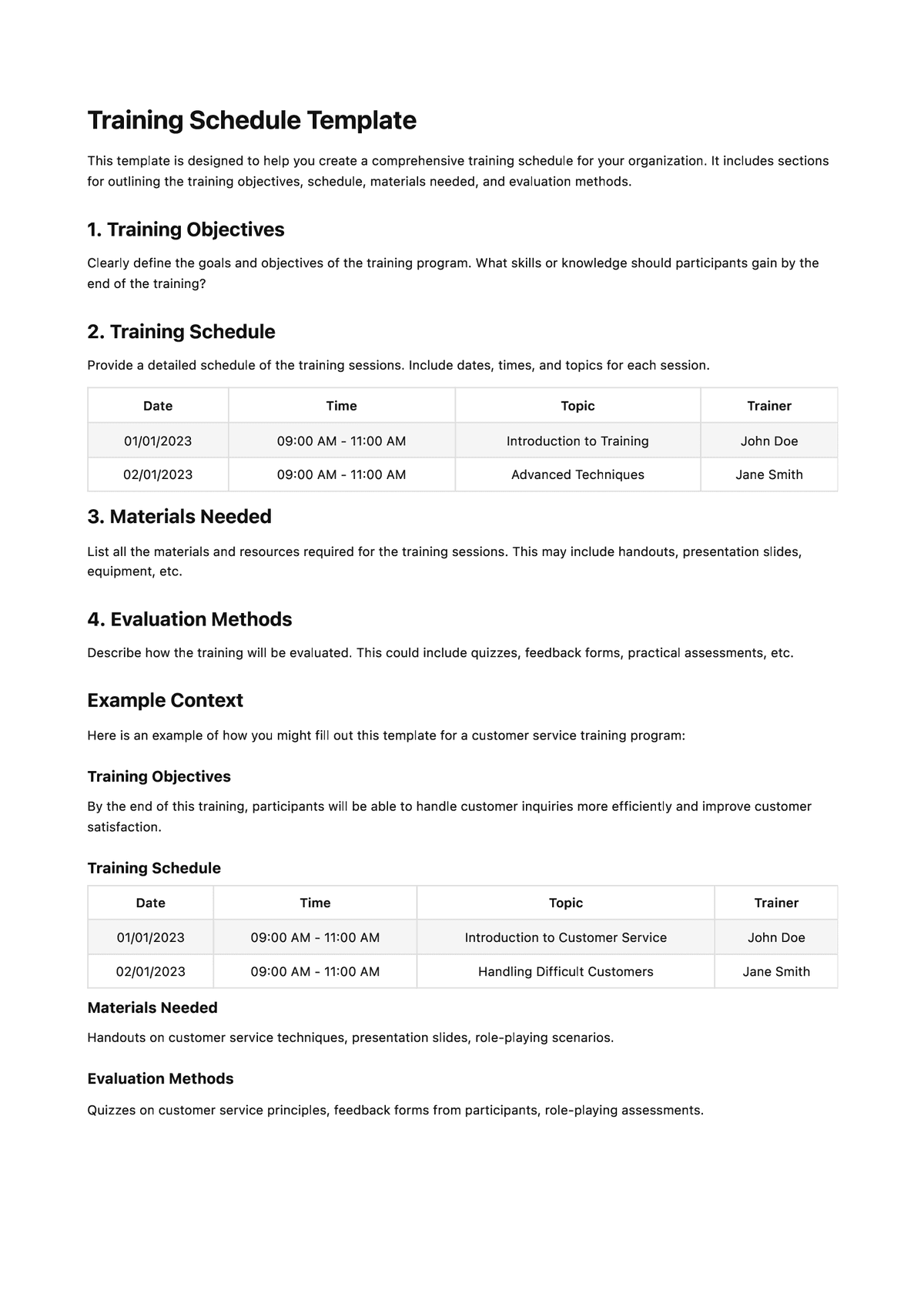 Training Schedule