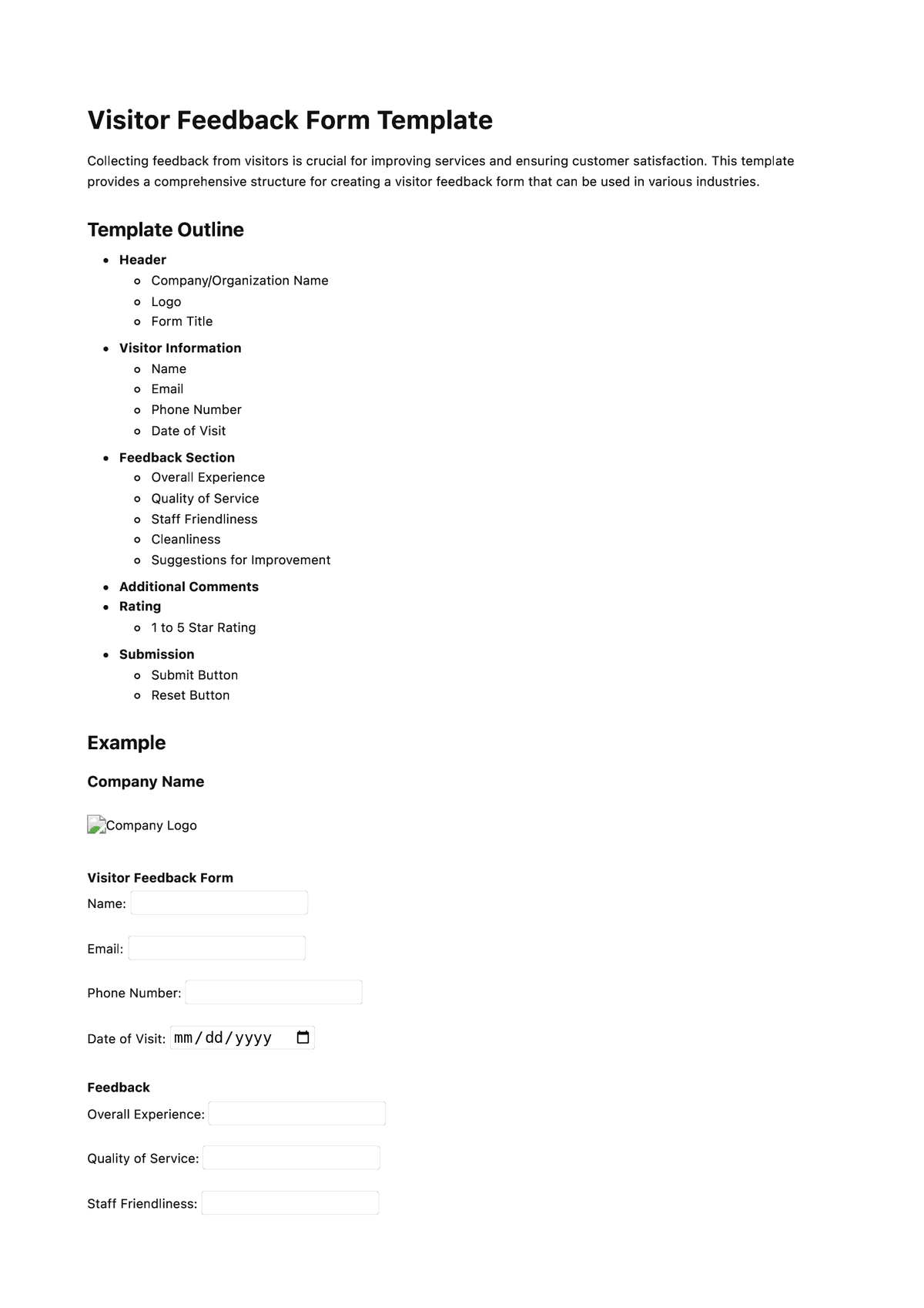 Visitor Feedback Form Template