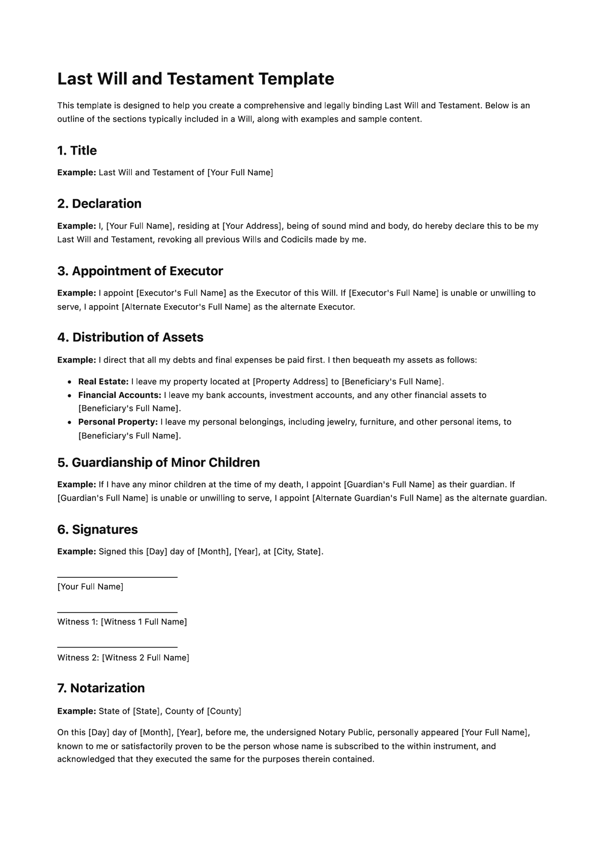 Will and Testament Template