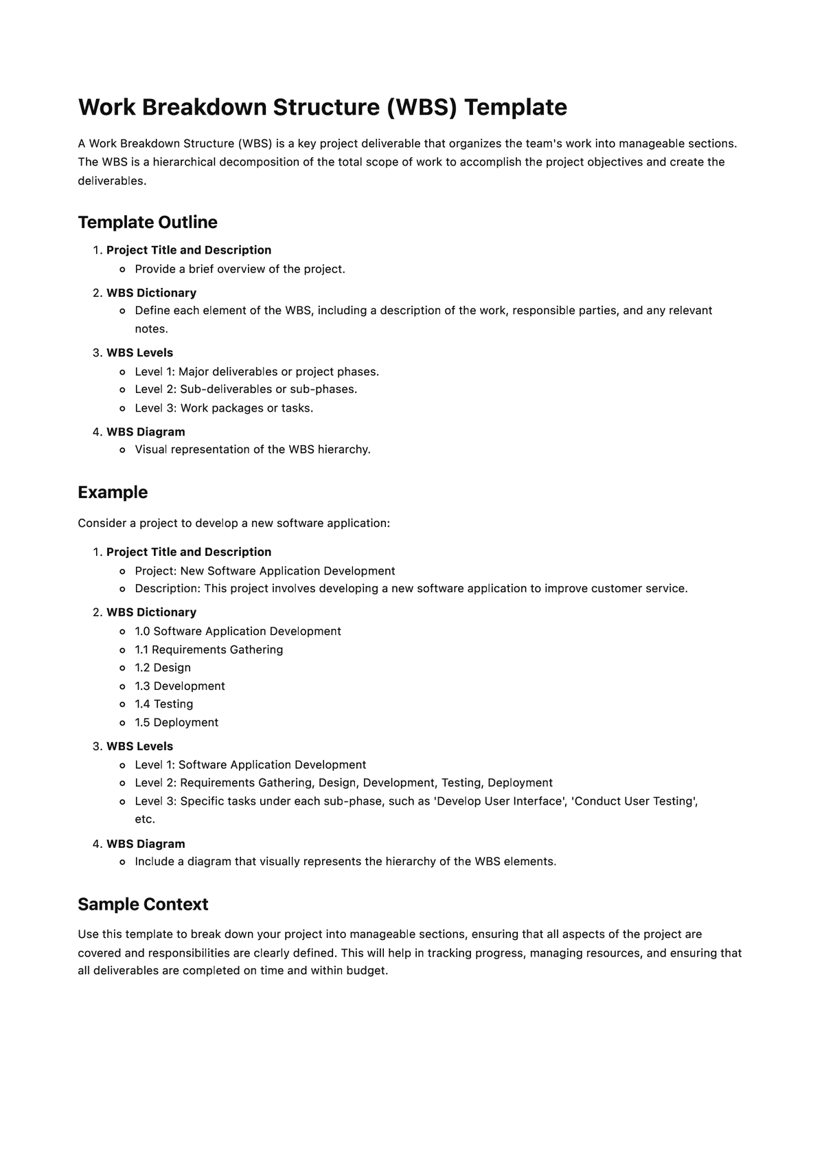 Work Breakdown Structure Template