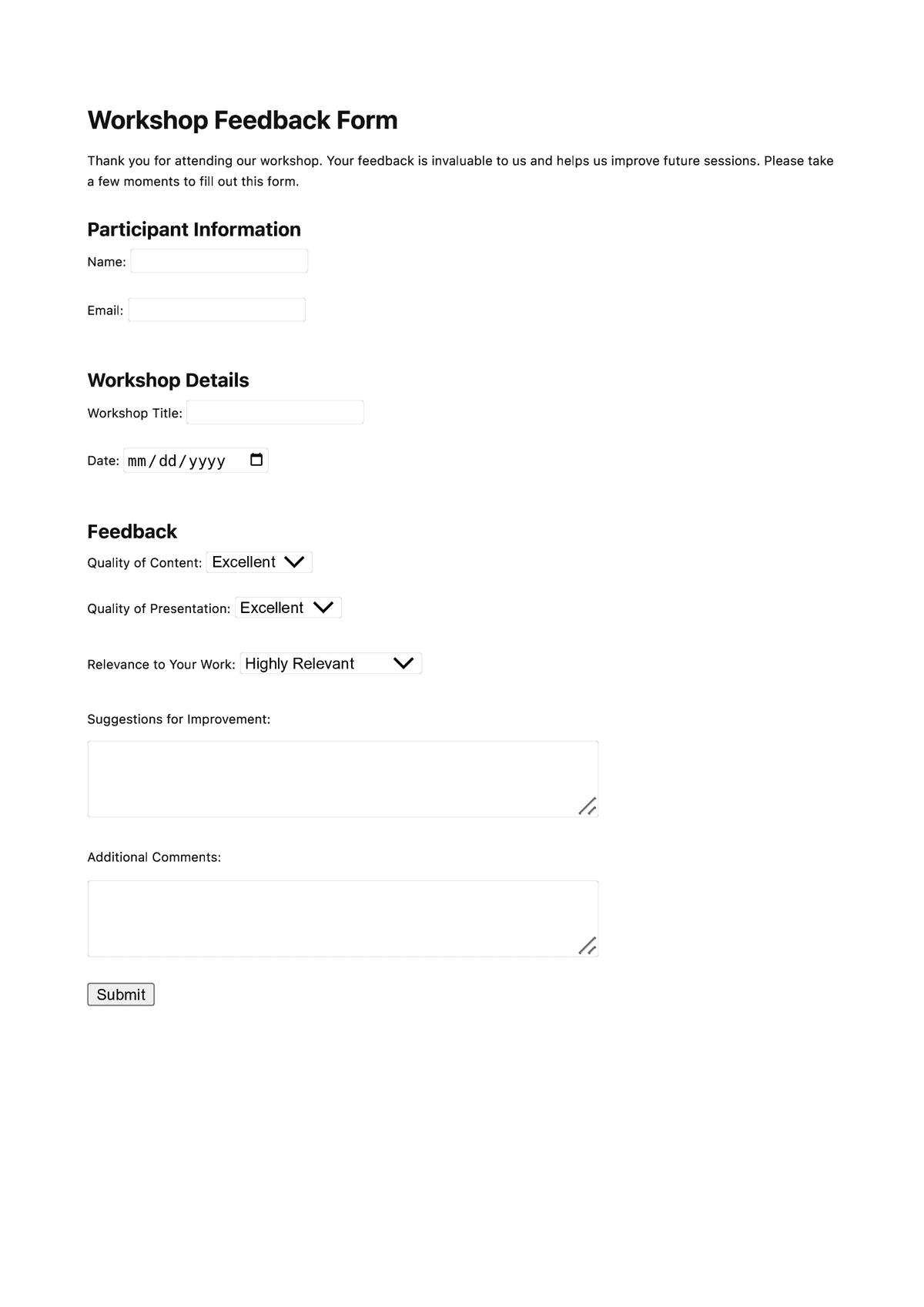 Workshop Feedback Form